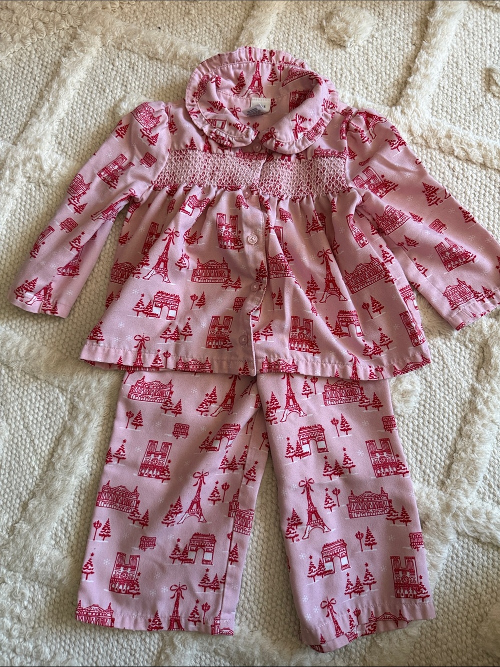 Janie & Jack Girls Paris Pink Printed Two-Piece Pajama Set